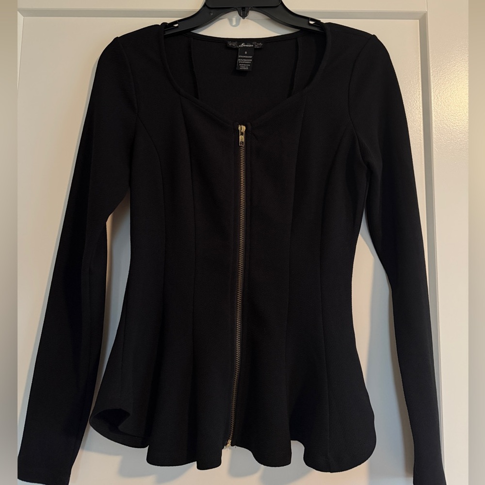 Finesse Black Long Sleeve Peplum top with Zipper